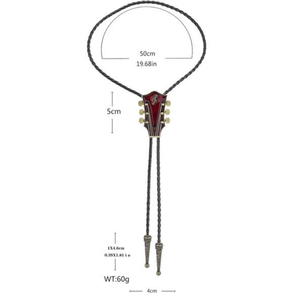 Bolo Tie Western Cowboy for Men Burgundy - Picture 5 of 5